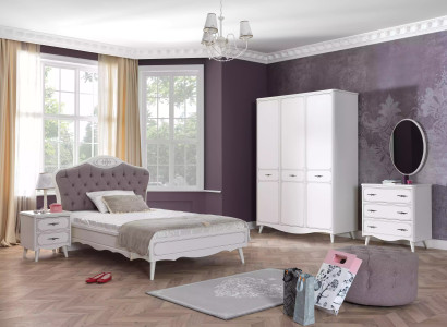 Bērnu istaba Chesterfield pusaudžu gulta gulta 100 cm komplekts 5 gab. Pelēka audums